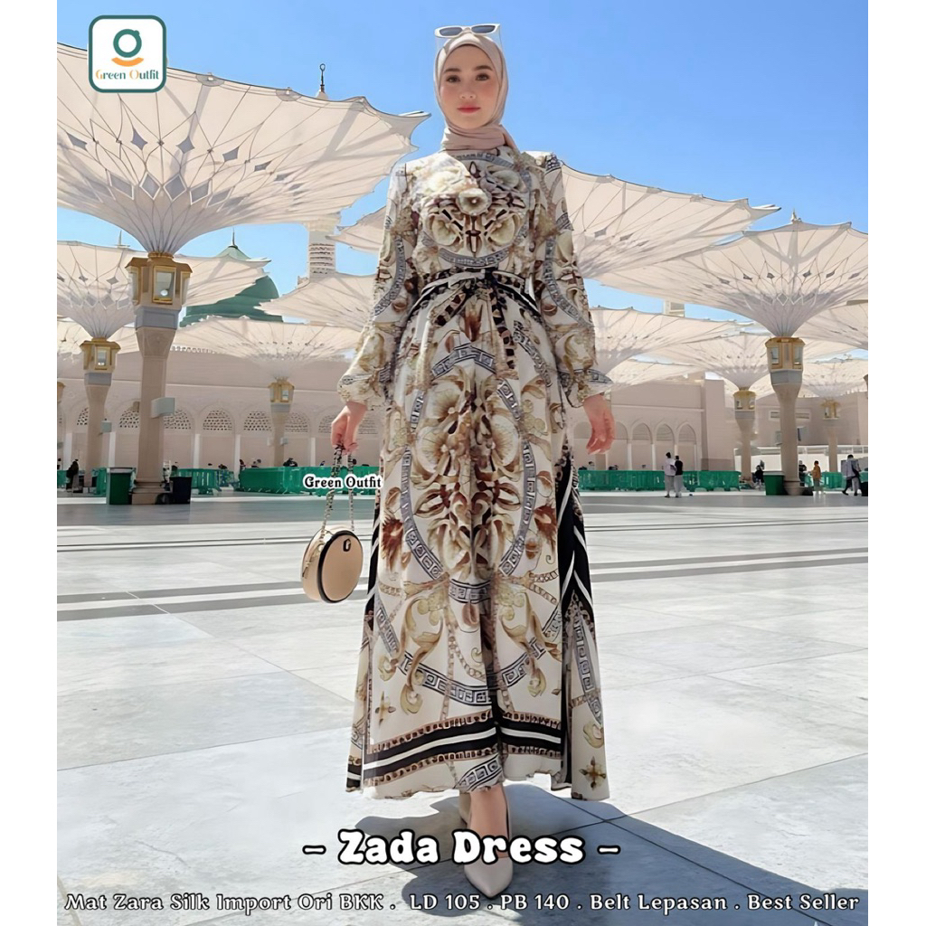 Zada Maxy Dress Bahan Silk Plisket Motif Bunga Ld 110 Baju Gau  Umroh Wudhu Friendly Baju Kondangan 