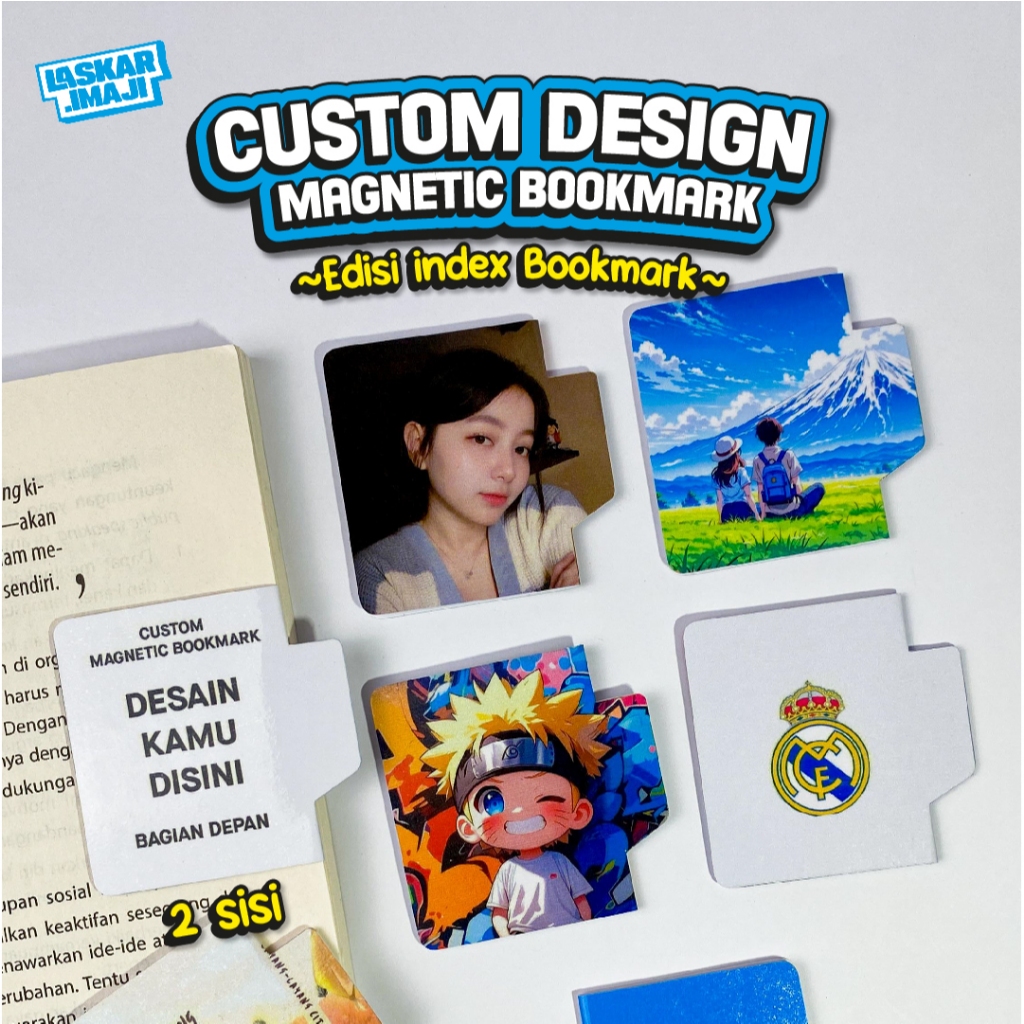 2 SISI CUSTOM PEMBATAS BUKU MAGNET EDISI INDEX BOOKMARK PREMIUM || MAGNETIC BOOKMARK