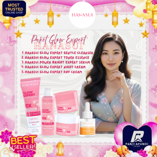 Paket Hanasui Skincare Glowing Original Brightening Set Lengkap Untuk Kulit Kusam & Berjerawat