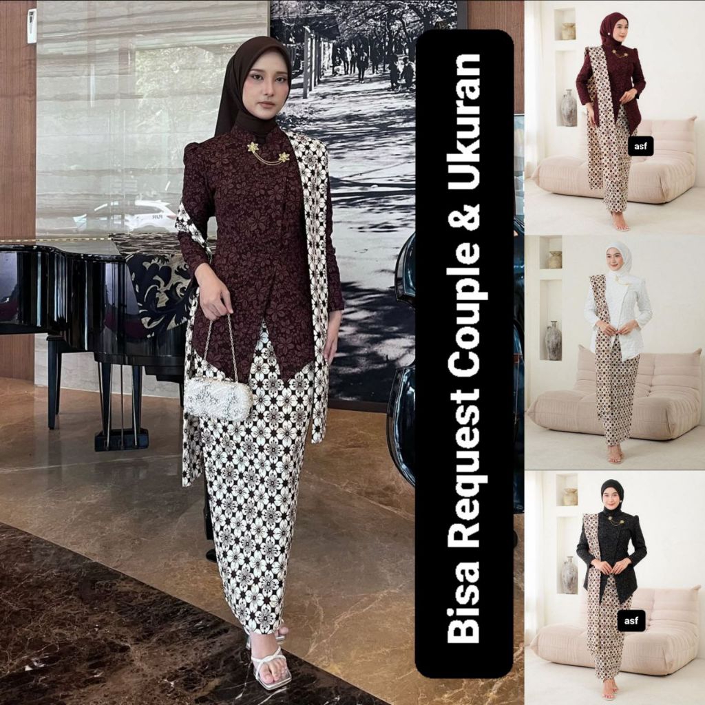 SET KEBAYA JANGGAN ORI COUPLE KEMEJA PREMIUM CUSTOM ANAK & JUMBO / BAJU SETELAN SERAGAM BATIK PASANG