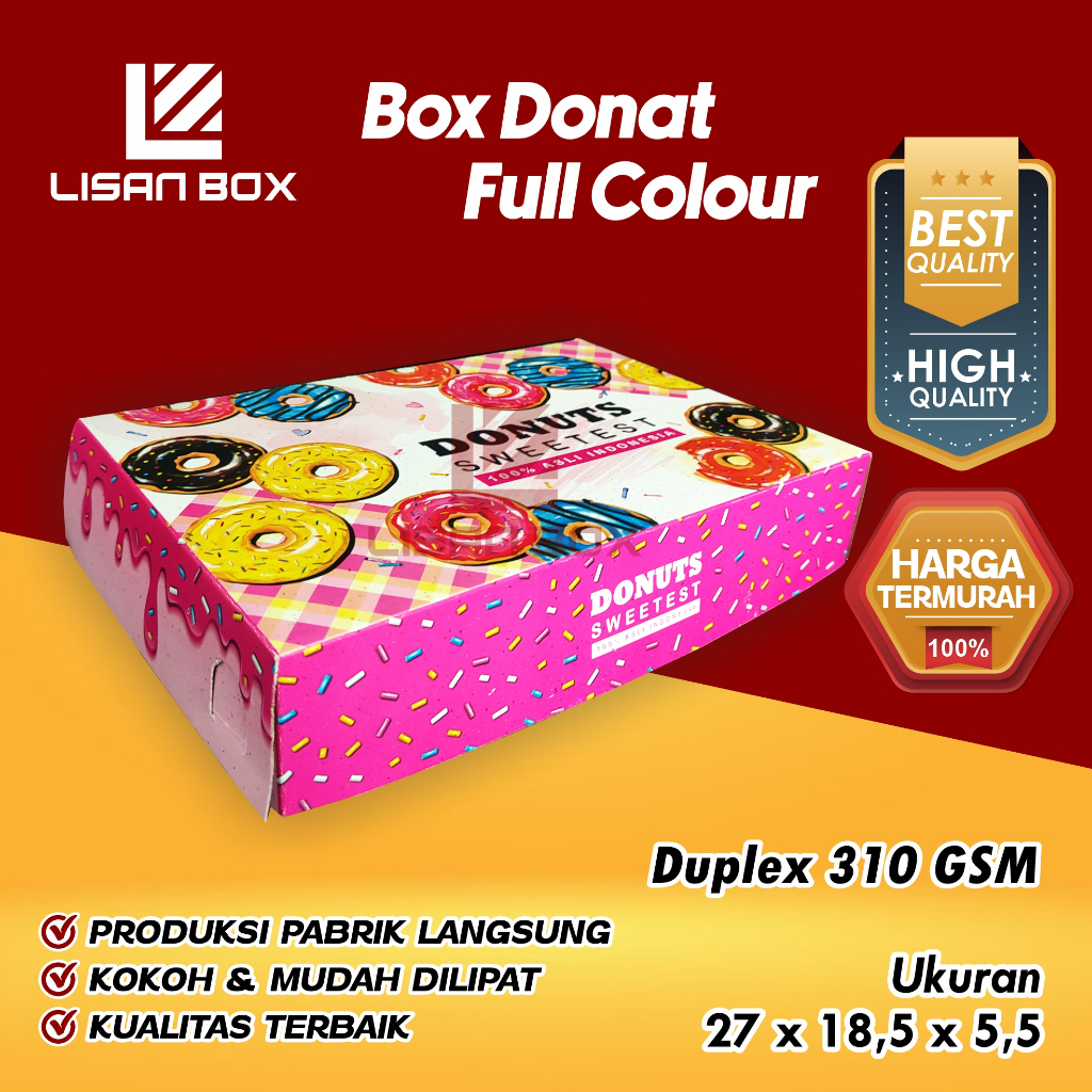 Dus Box Donat Full Colour - Isi 6 Donat - 27x18,5x5,5 | Kertas Duplex Food Grade