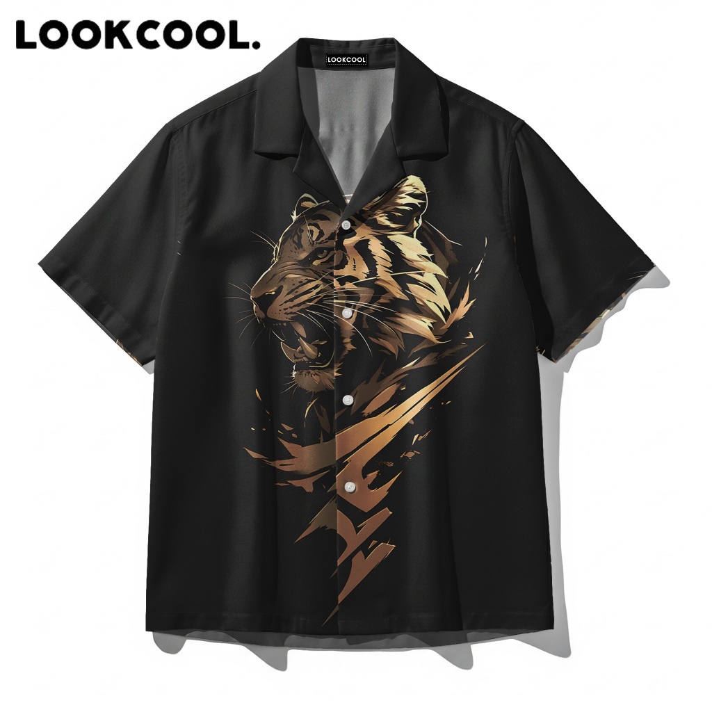 LOOKCOOL Kemeja Black Tiger Golden Beast Art Lengan Pendek Premium