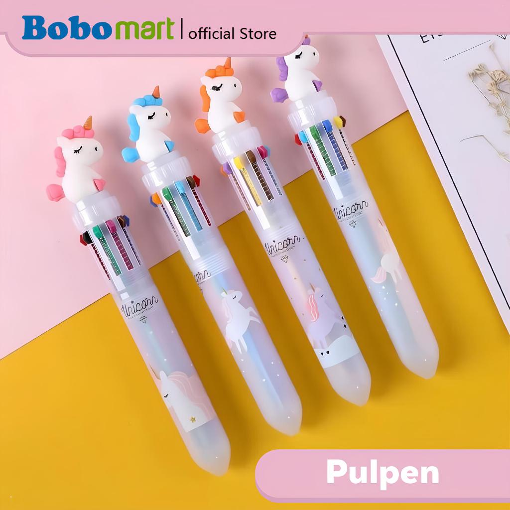 BOBOMART Pulpen 10 Warna Lucu Unicorn Karakter Imut Multicolor Ball Pen Anak Sekolah JB-9059