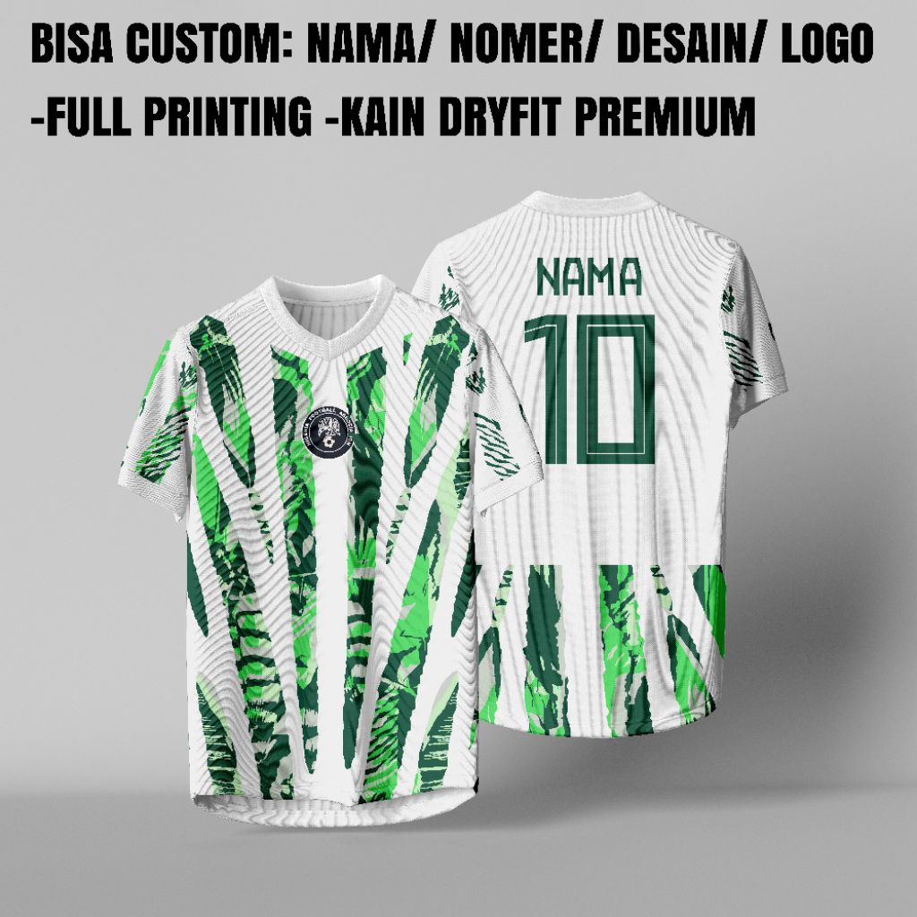 Jersey Baju Sepak Bola Tema Nigeria Putih Hijau