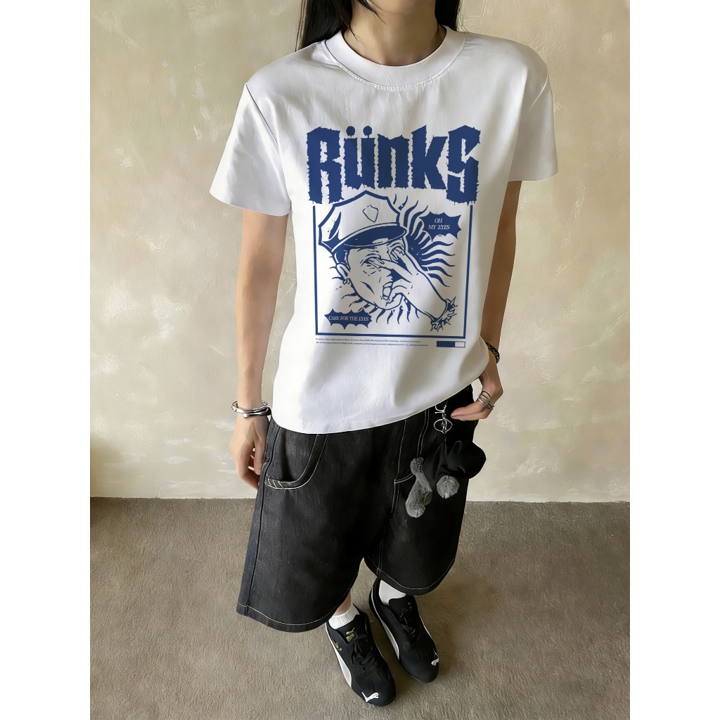 Baju Wanita Amerika Crop Top Bahu Lurus Kerah Bulat Pendek Katun Tinggi Kualitas Cetakan Komik Retro