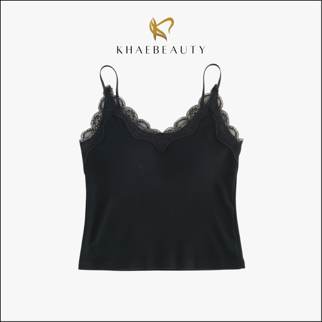 KHAEBEAUTY Tanktop Bra With Cup Panjang Premium Singlet Atasan Wanita Renda Tali Spaghetti BR228