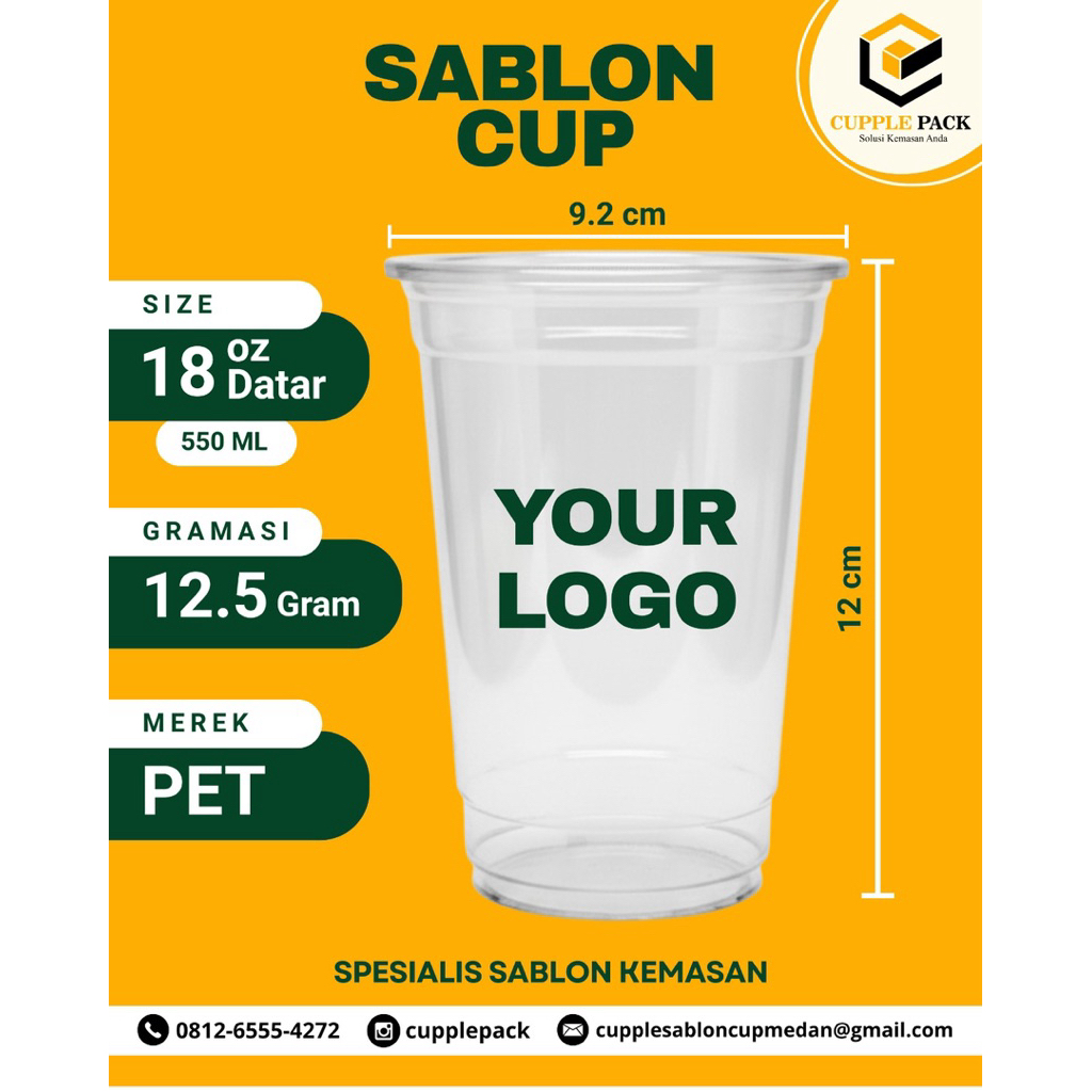Sablon Cup 16/18 oz datar pet