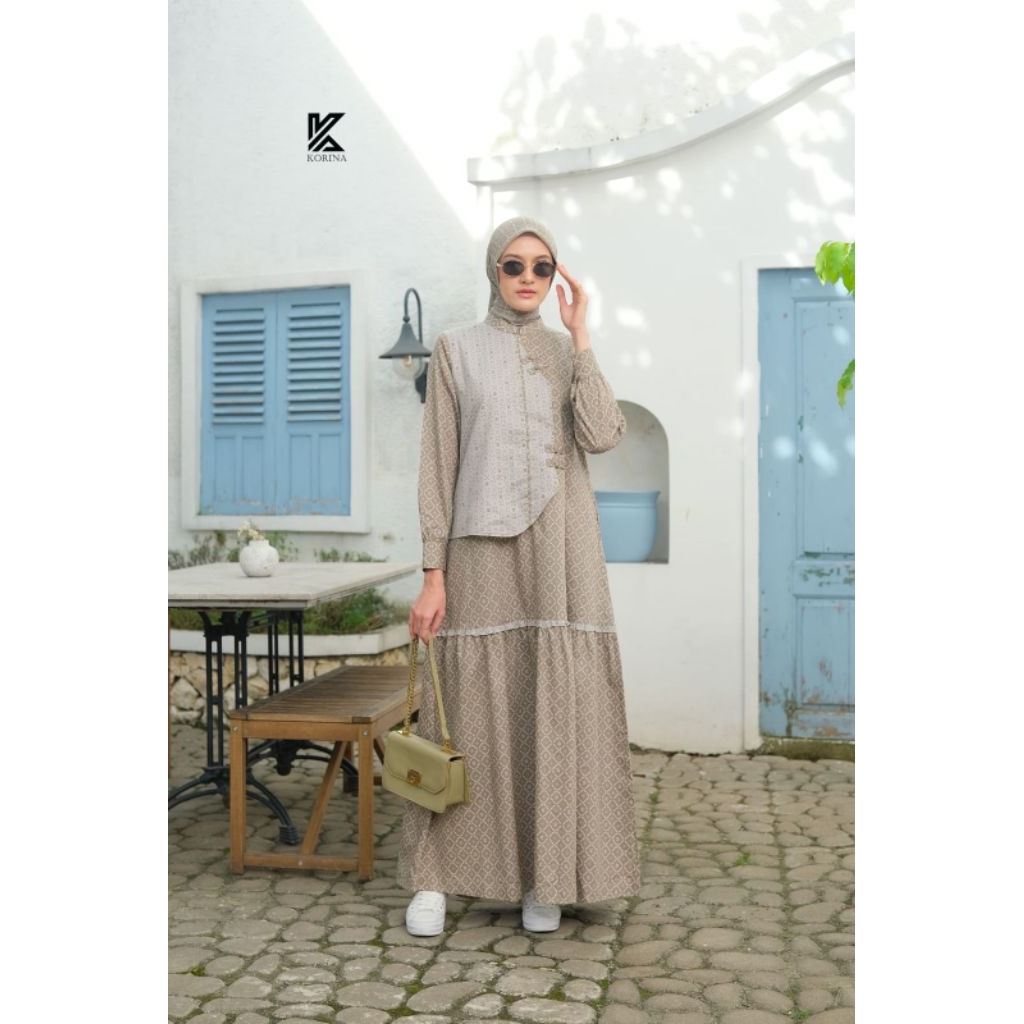 Dhena dress by korina, gamis korina, gamis motif, gamis korina, gamis cantik, gamis simple