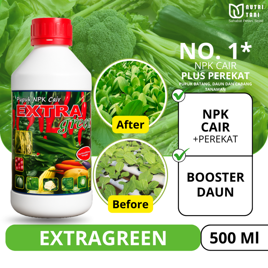 Extragreen Pupuk NPK Cair 500 Ml Plus Perekat Booster Daun Batang dan Cabang Tanaman