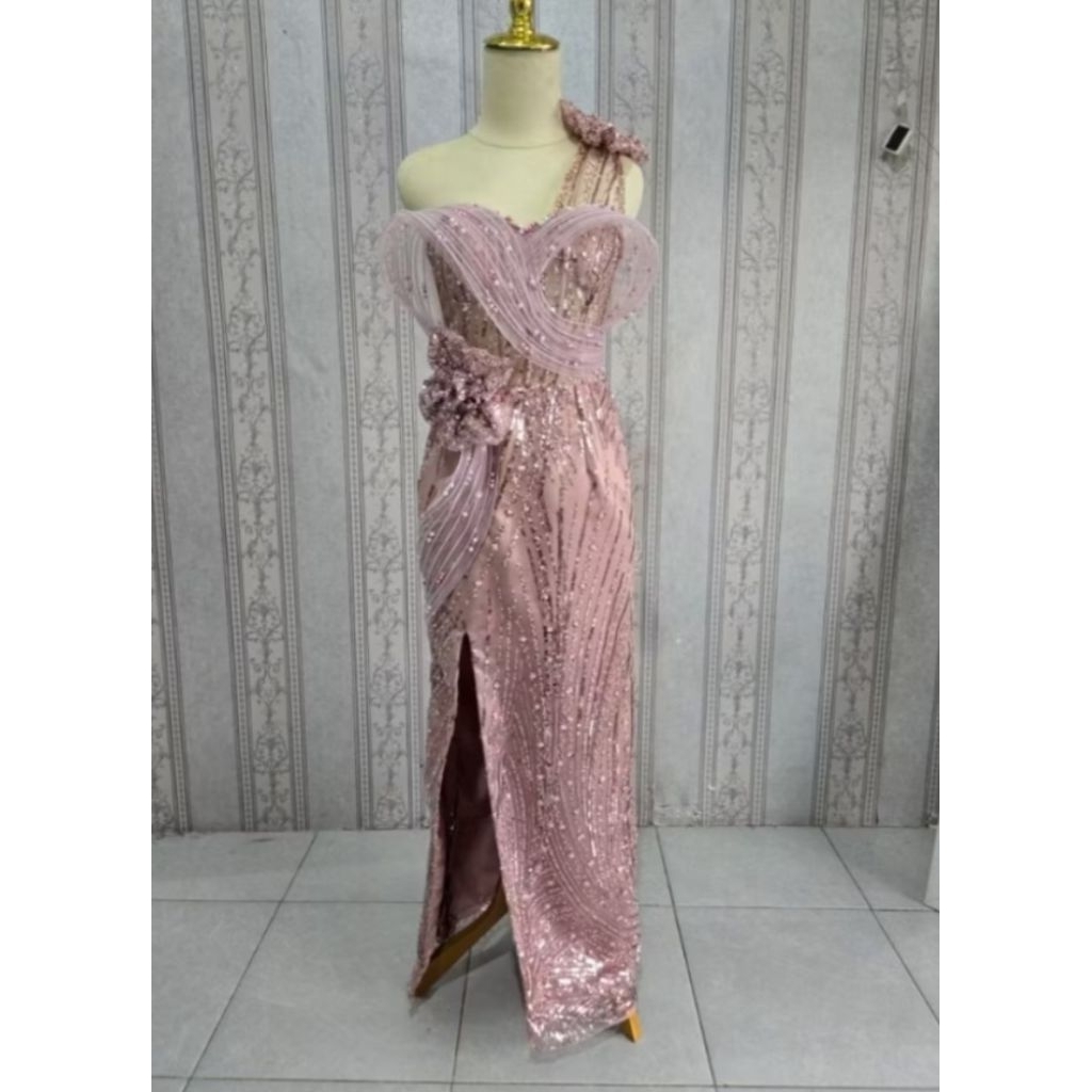 Dress pesta tile payet premium / gaun mama pengantin
