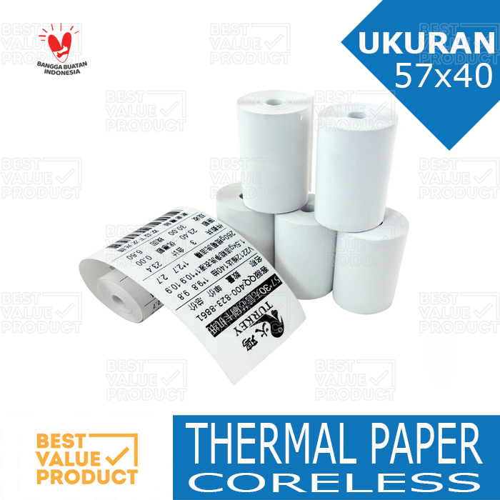 Thermal Paper 57 x 40 / Kertas Struk Thermal 57x40 CORELESS SATUAN