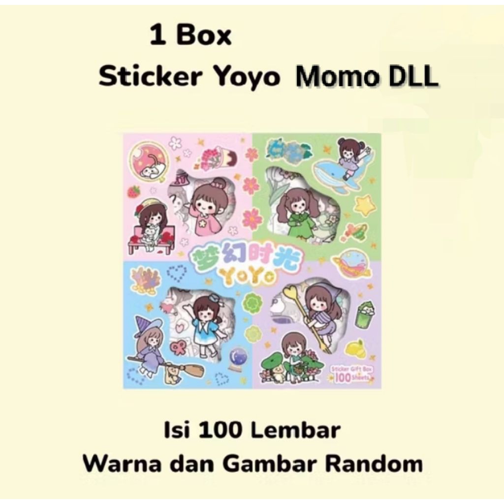Sticker Box Viral Yoyo Momo DLL Isi 100 Lembar Gambar dan Warna Random Stiker Lucu Stiker Anak Anak 