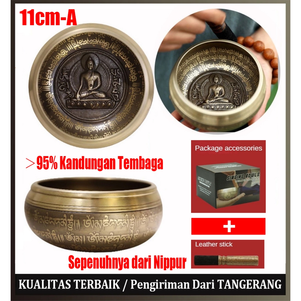 11cm Nepal Singing Bowl Set Mangkok Tembaga Vihara Nepal Buddha Suara Meditasi