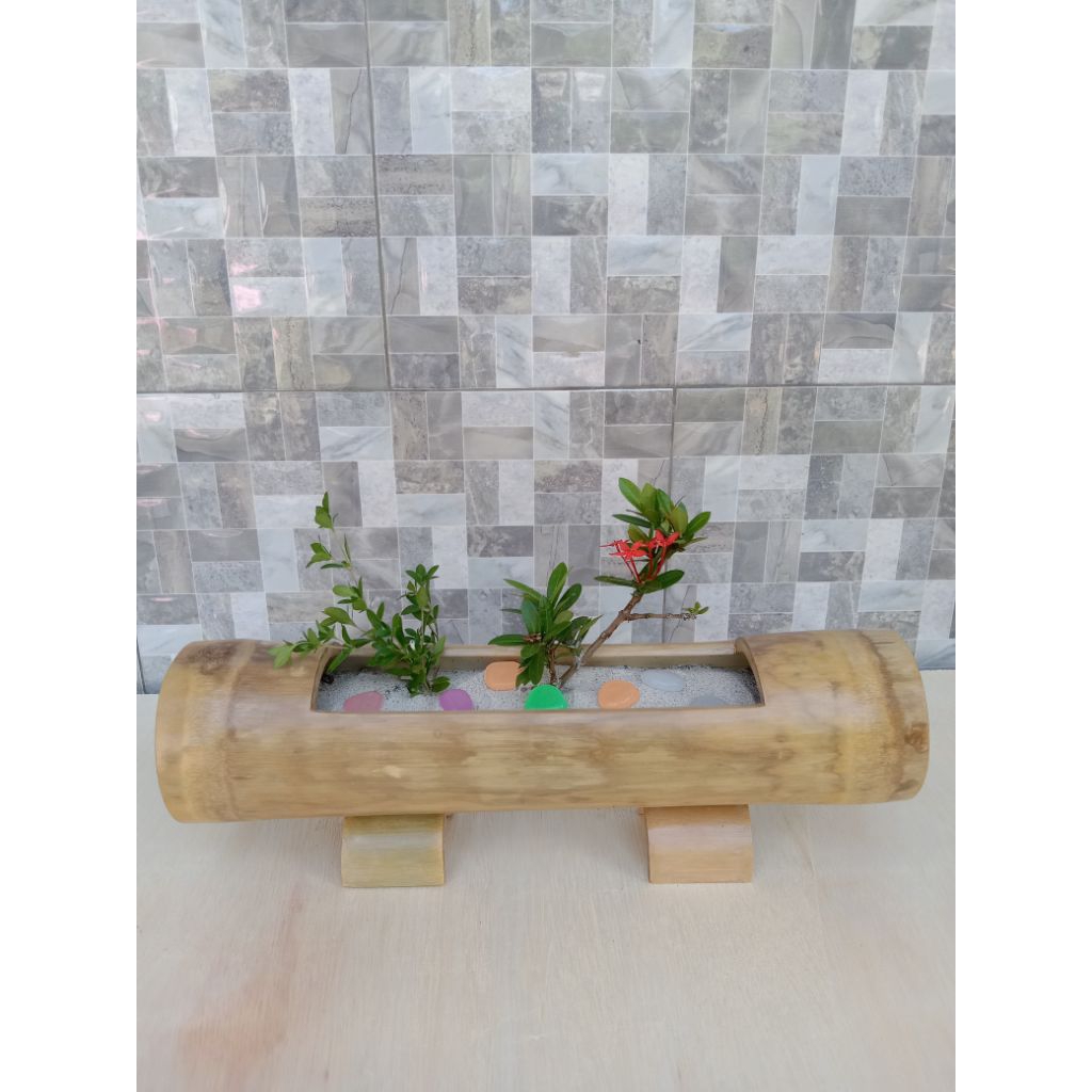 pot bunga bambu unik bambu alami panjang 30cm