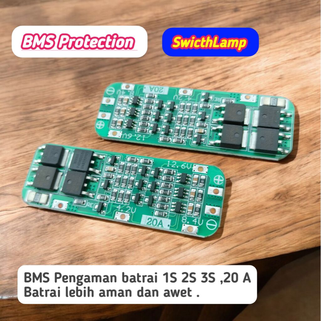 BMS pengaman 20 A untuk batrai 1S 2S 3S per 1 pcs - BMS protect perlindungan baterai 12 V 18650