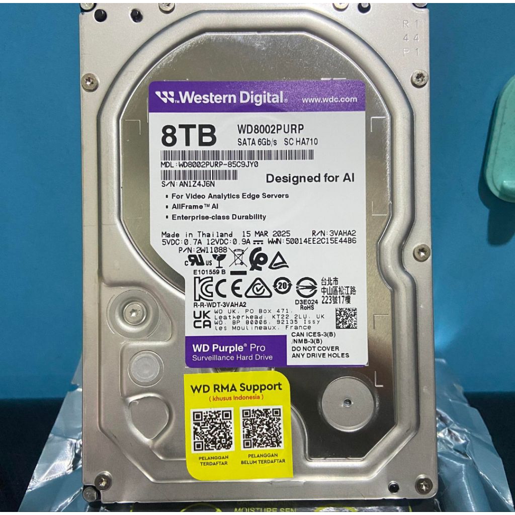 HARRDISK 8 TB WD PURPLE ORIGNAL/HDD 8 TB WD GARANSI RESMI