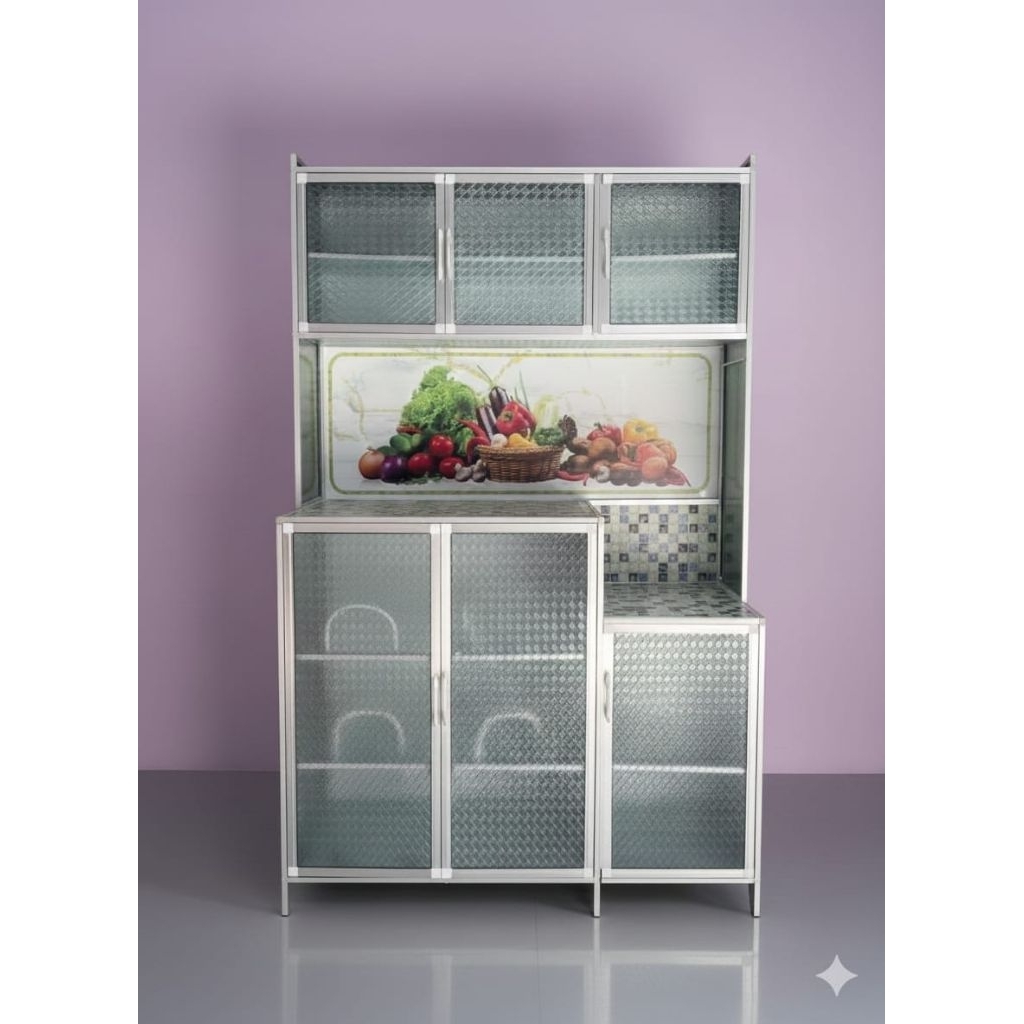 Rak Piring 3 Pintu Alumunium Kaca Keramik / Lemari Dapur Minimalis Murah Bogor Bandung Garut Sumedan