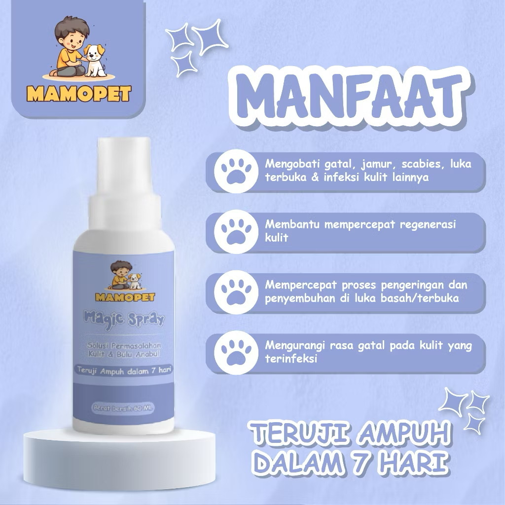 Spray Jamur Kucing Anjing MAMOPET MAGIC SPRAY/SPRAY JAMUR SCABIES ANJING KUCING/SPRAY OBAT JAMUR KUL