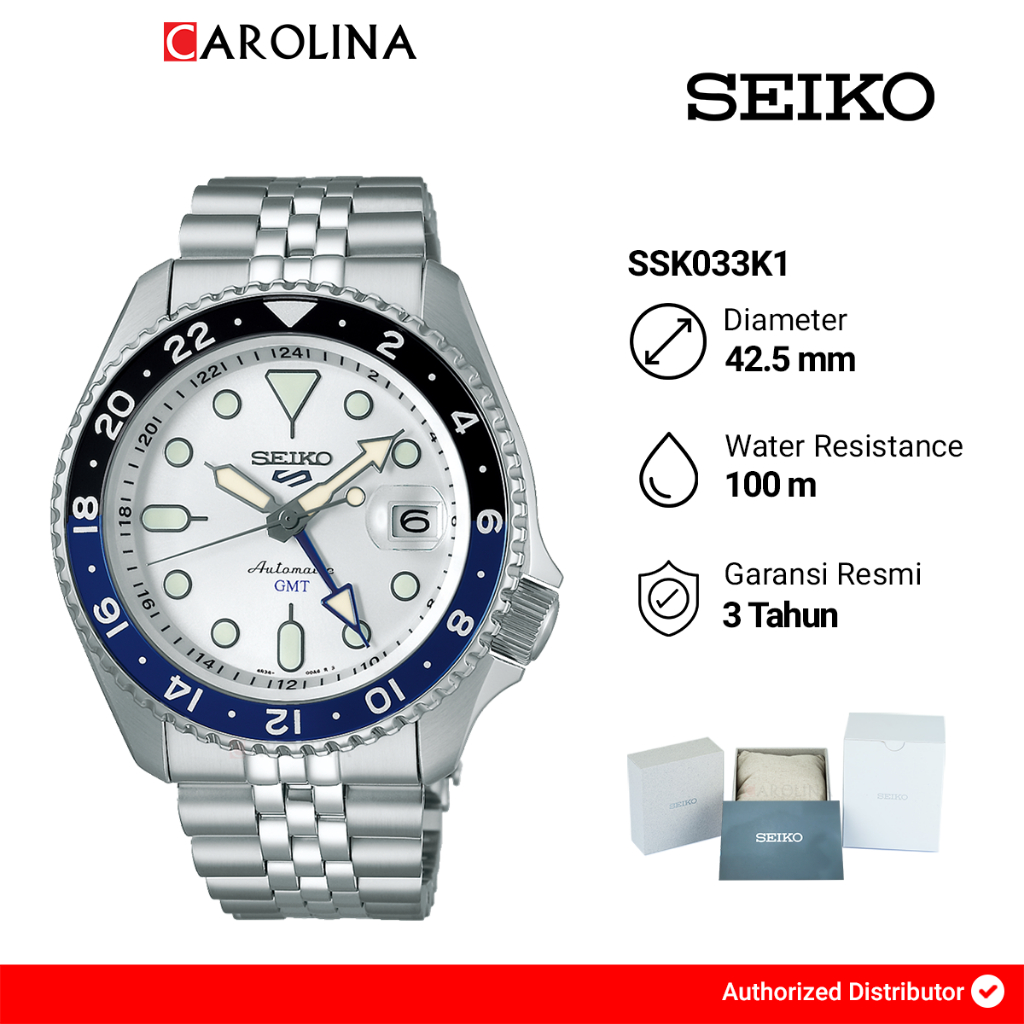Jam Tangan Pria Seiko 5 Sports SSK033K1 SKX Series Automatic GMT Silver Dial Stainless Steel Strap
