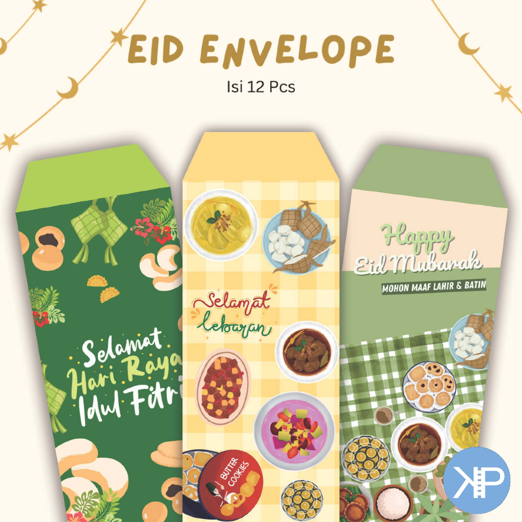 ( 12 Pcs ) Amplop Angpao Lebaran Idul Fitri Motif Makanan Kue Aesthetic / Amplop Lebaran Jumbo Siap 