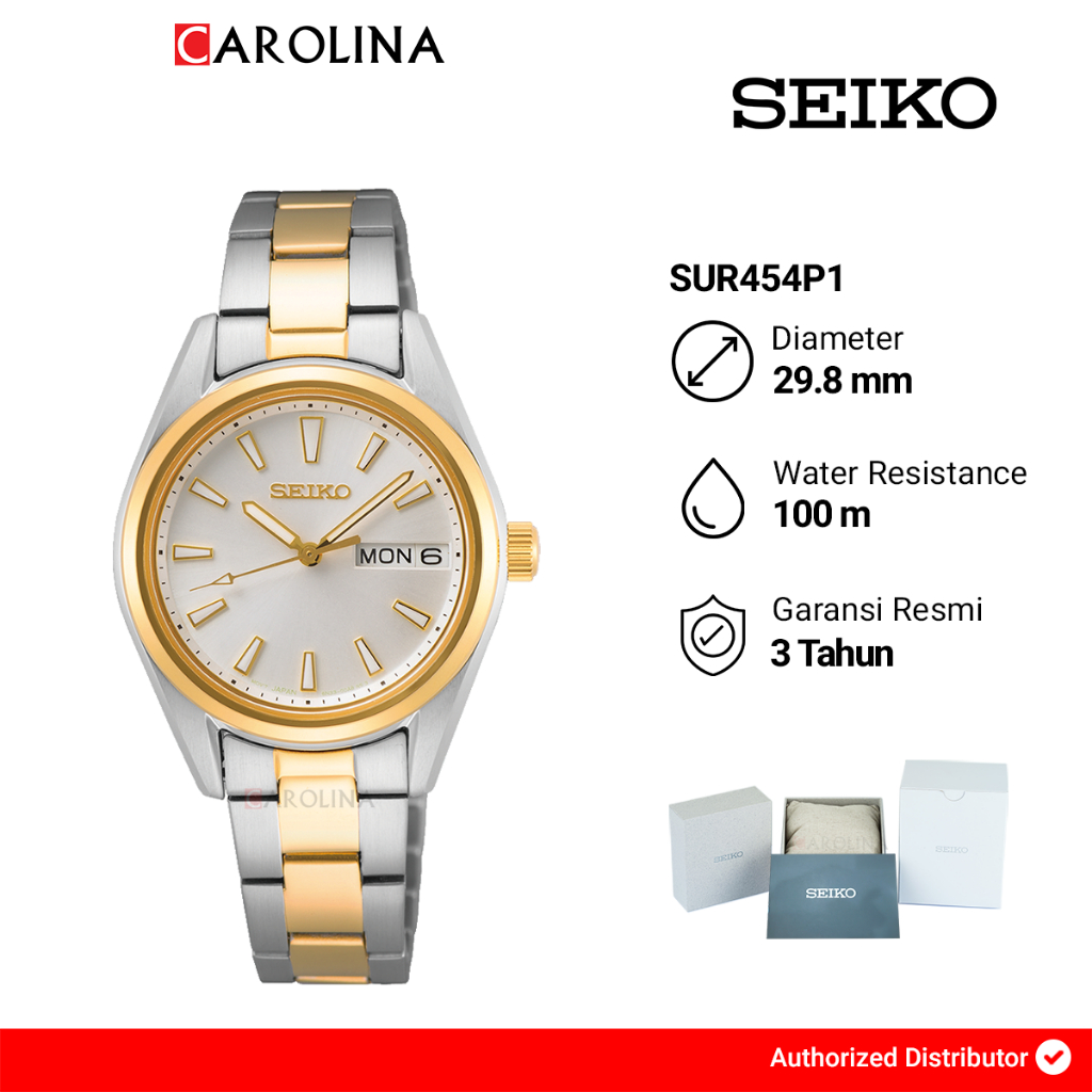 Jam Tangan Wanita Seiko SUR454P1 Discover More Silver Dial Dual Tone Stainless Steel Strap