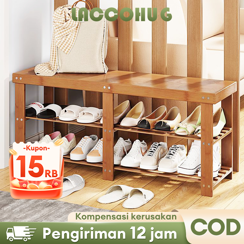 Laccohug Sepatu Bangku Ganti Sepatu Sederhana Bangku Sepatu Bambu Lapis Ganda Bangku