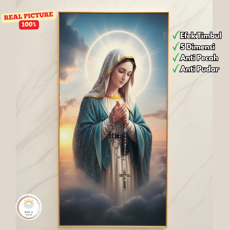 SUNLIPAINTING Lukisan Porcelain 5D Diamond Painting Mewah Elegan Motif Bunda Maria Pajangan Dinding