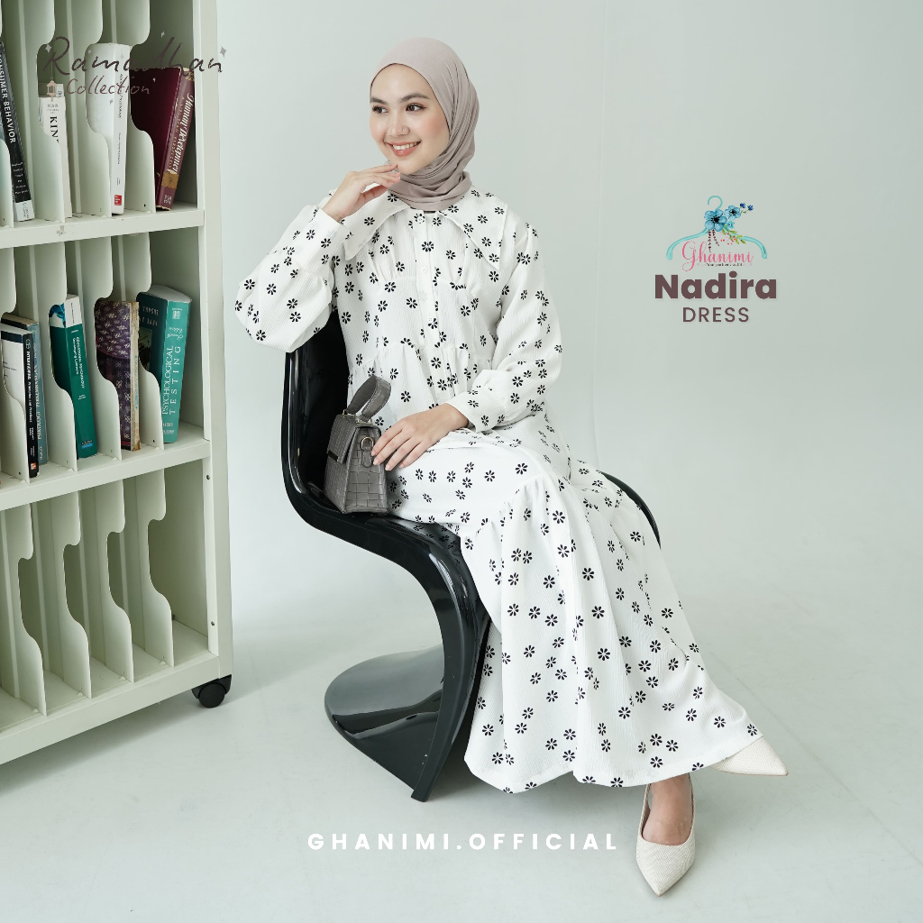 Ghanimi - Nadira Dress / Gaun Motif Bunga Fit Flowy / Gamis Panjang Wanita / Dress Muslimah Kekinian
