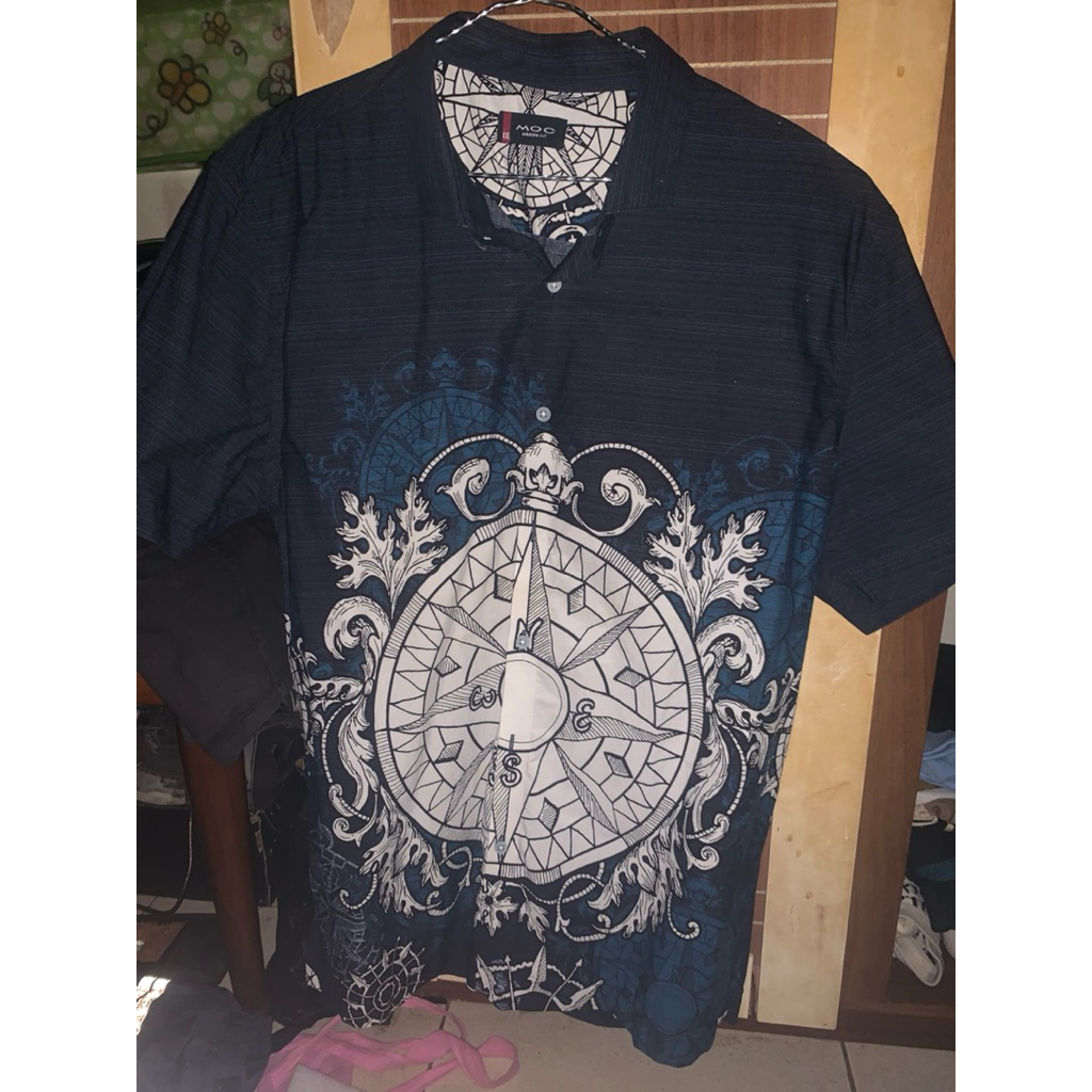 MOC kemeja batik pria lengan pendek - navy