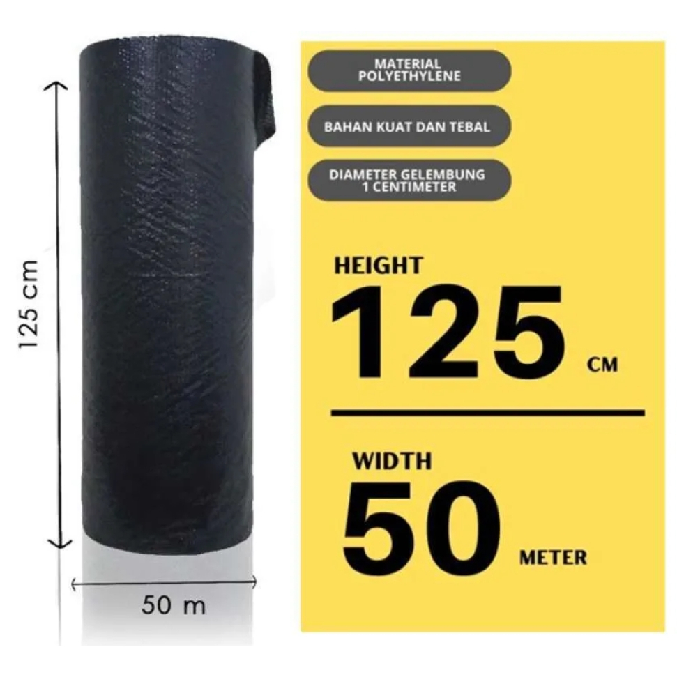 [INSTAN] BUBBLE WRAP HITAM 1,25M x 50M - PERLINDUNGAN MAKSIMAL, WARNA HITAM, MUDAH DIPOTONG