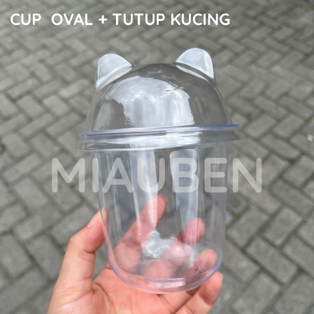 (10set) Cup oval sippy cat lid cup PET bening 12oz 14oz cup kopi coffee