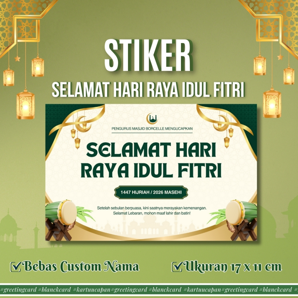 (4 pcs) Stiker Ucapan Idul Fitri Lebaran Estetik Murah - Sticker Greeting Card Lebaran Custom Nama &