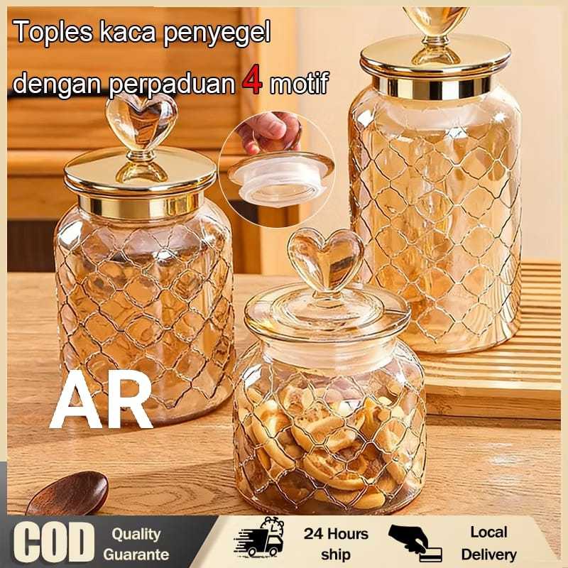 Toples Lebaran Kaca Kedap Udara / Toples beling susun 3 / Toples Hati