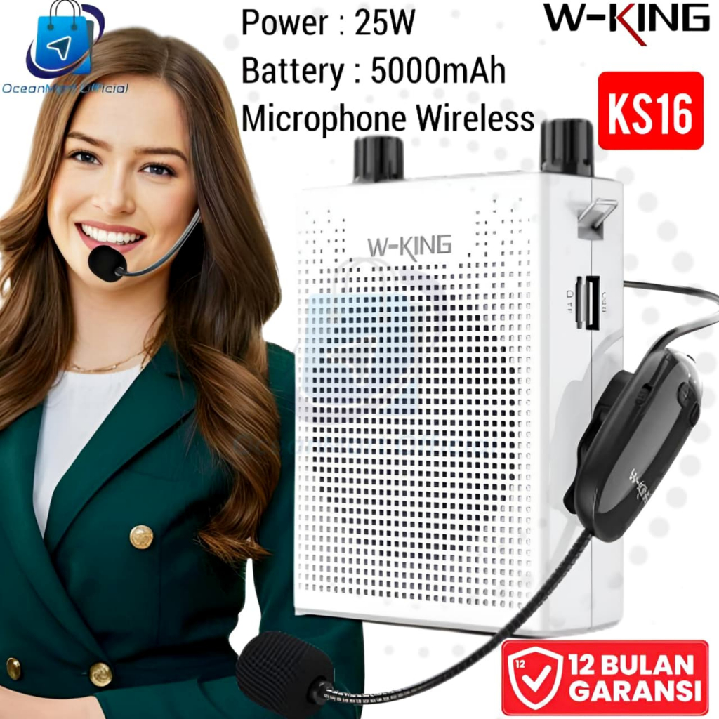 Speaker Bluetooth Mic Wireless Pengeras Suara WKING KS16 Portable Microphone Bando Seminar Mengajar