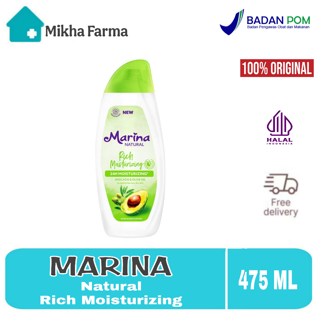 Marina Handbody Lotion Natural Rich Moisturizing - Avocado & Olive Oil 475 ML