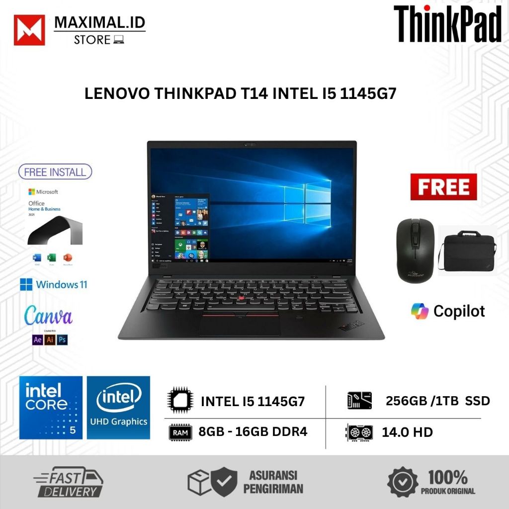 Laptop Murah Lenovo Thinkpad X1 Carbon Intel I5 7300U 16GB 1TB 14.0 FHD Win10Pro