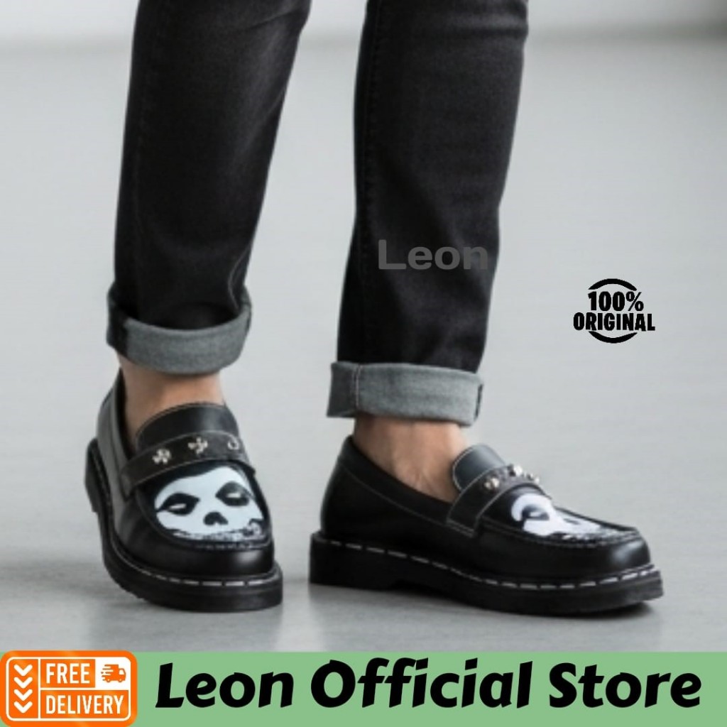 Leon Misfits Sepatu Pantofel Formal Hitam Gambar Misfit Docmart Spike Slip On Casual Kerja Penny Loa