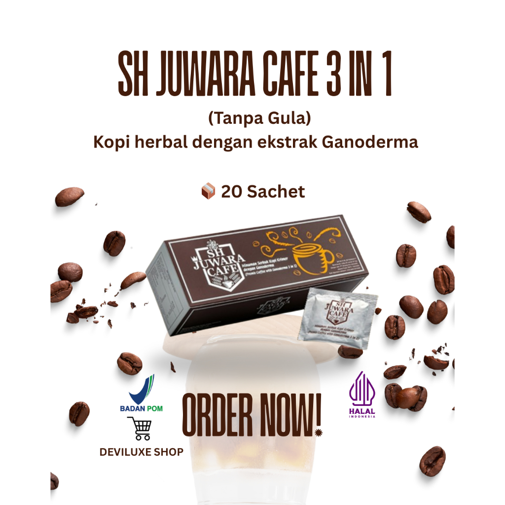 KOPI SH JUWARA CAFE 3 IN 1 TANPA GULA KOPI KESEHATAN MENGANDUNG GANODERMA