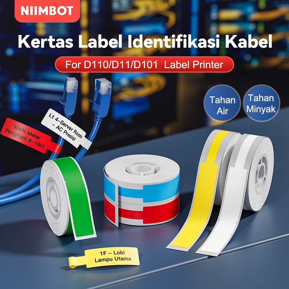 NIIMBOT D11/D110/D101 Kertas Stiker Label Kabel untuk Menandai Klasifikasi Kabel/Jaringan