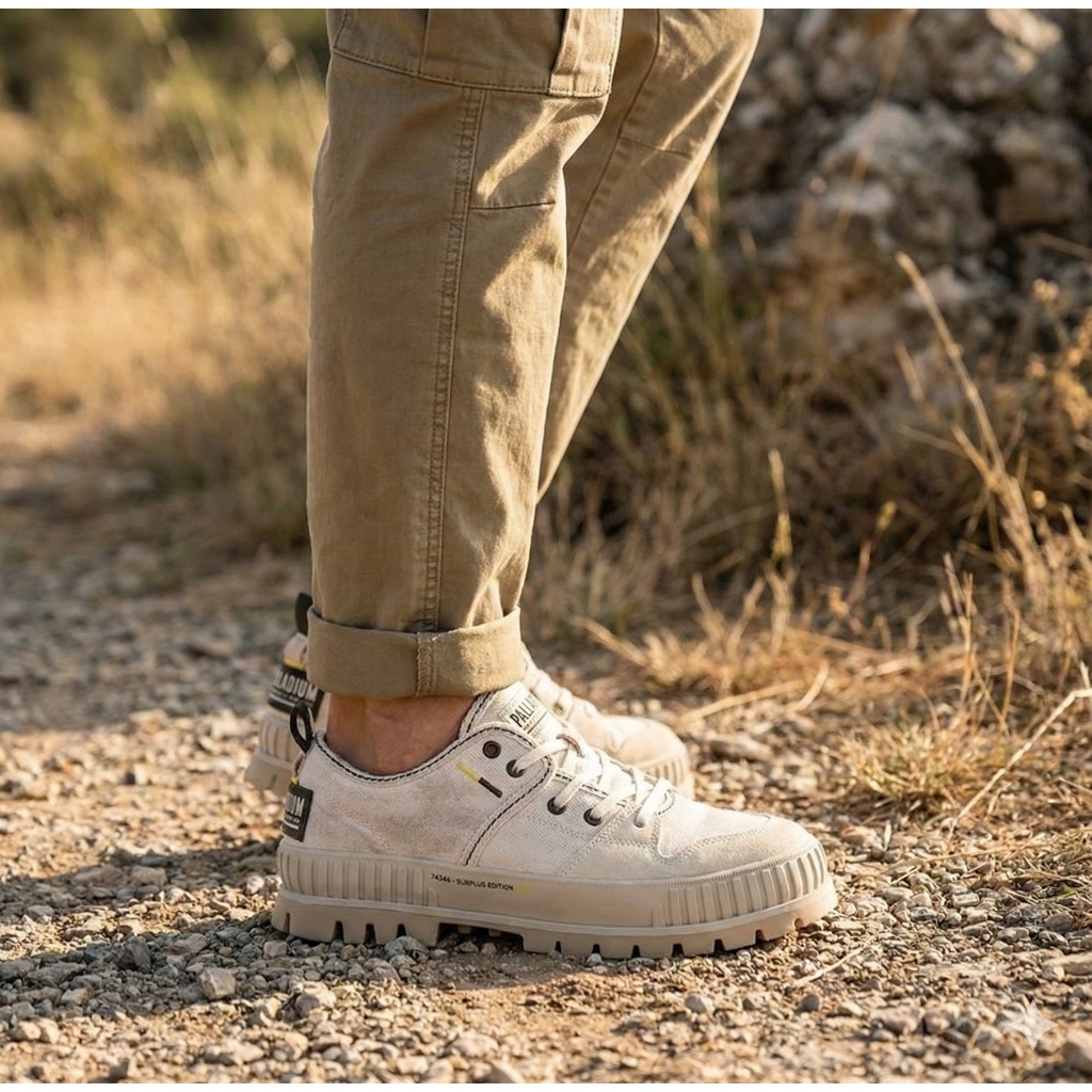 Sepatu Pria Palladium Pallashock Distressed Chocolate Thick Bottom Casual Shoes Original