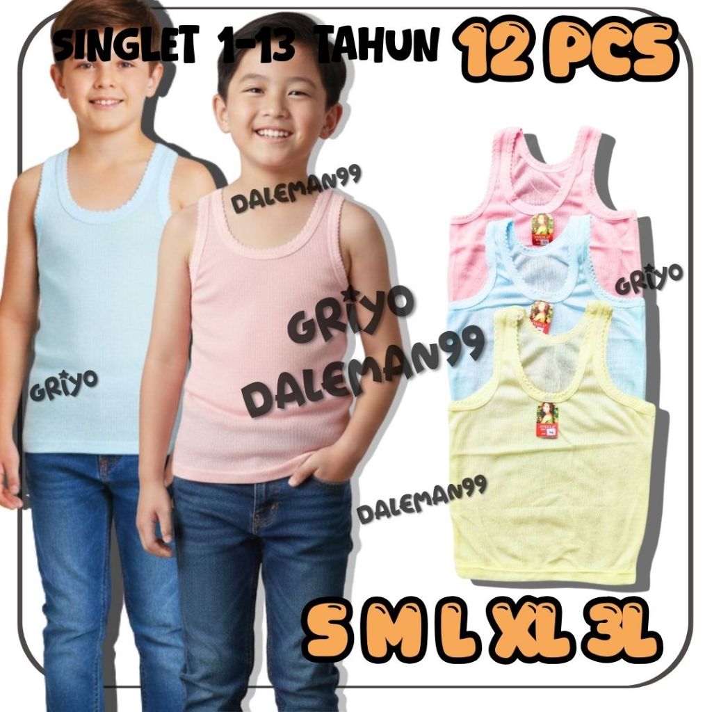 12PCS Kaos Dalam Anak Singlet Anak Kaos Kutang Anak TK SD SMP Laki Perempuan
