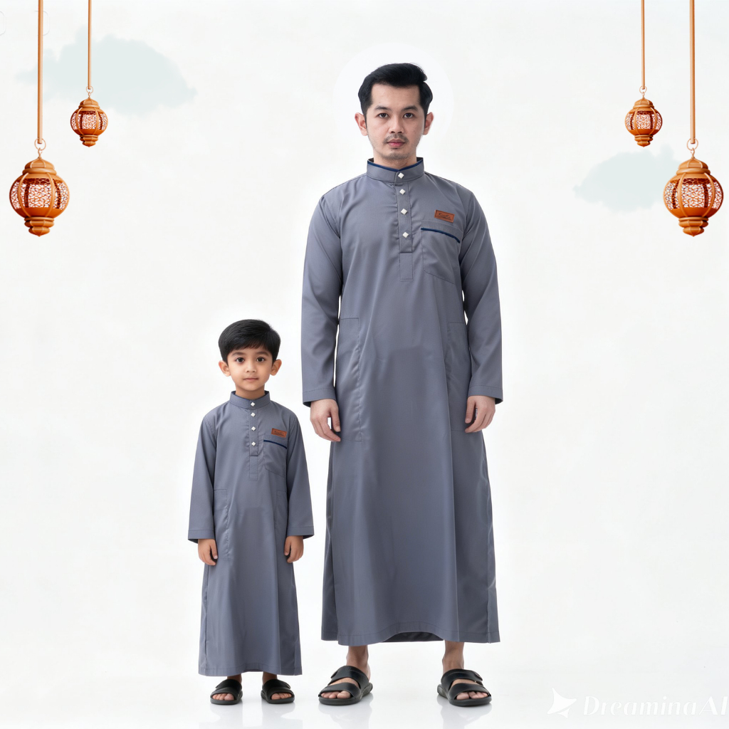 Baju Couple Ayah dan Anak Laki Laki || Jubah Gamis Pria Premium Koko Muslim Sarimbit Lebaran