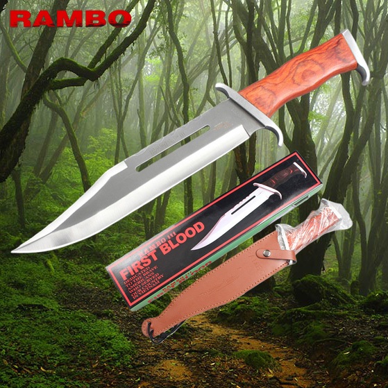 RAMBO-III Pisau Taktis Premium Tebal 5.0mm untuk Bertahan Hidup, Pisau Kemah, Pisau Taktis, Pisau Hu