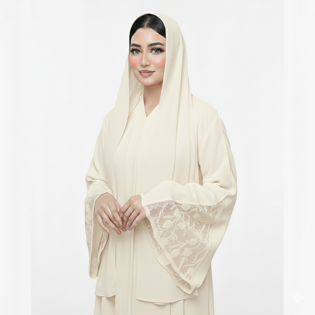 HEELA ABAYA Azalea Brukat Putih Tulang Elegan
