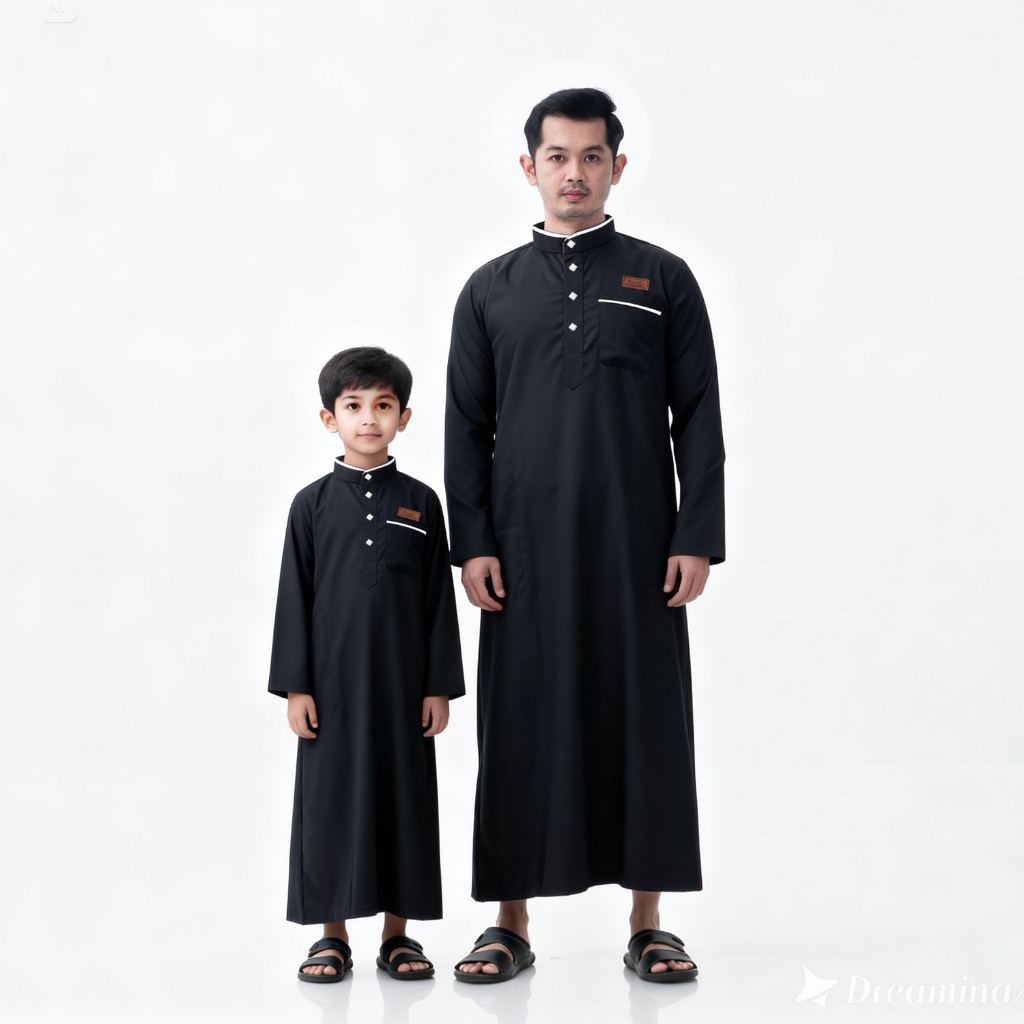 Koko Couple ayah dan Anak Laki Laki || Jubah Pria Premium Baju Gamis Pria Sarimbit Lebaran Hitam