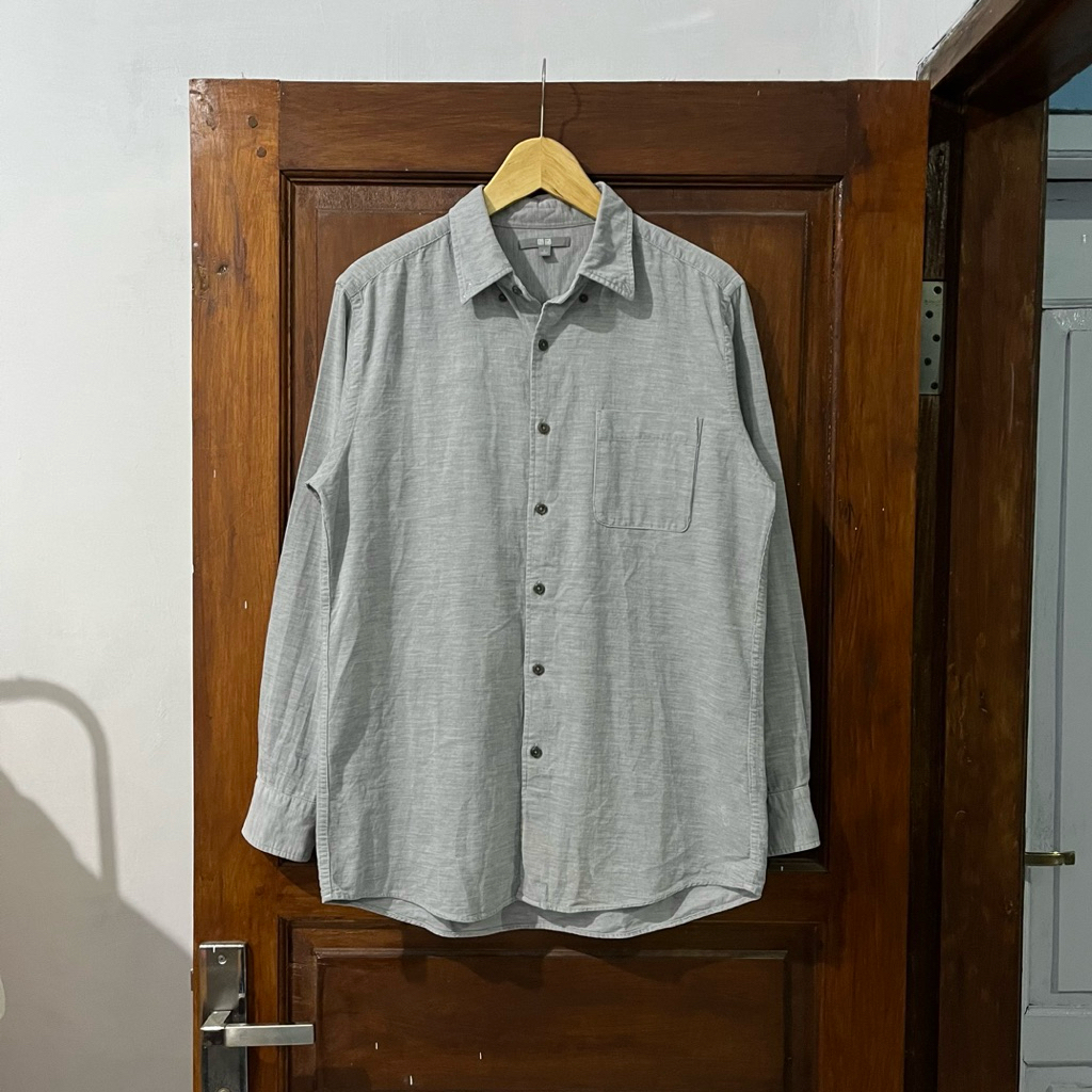 [L] Uniqlo Corduroy Cotton Long Sleeve Shirt (KM-084) I Grey