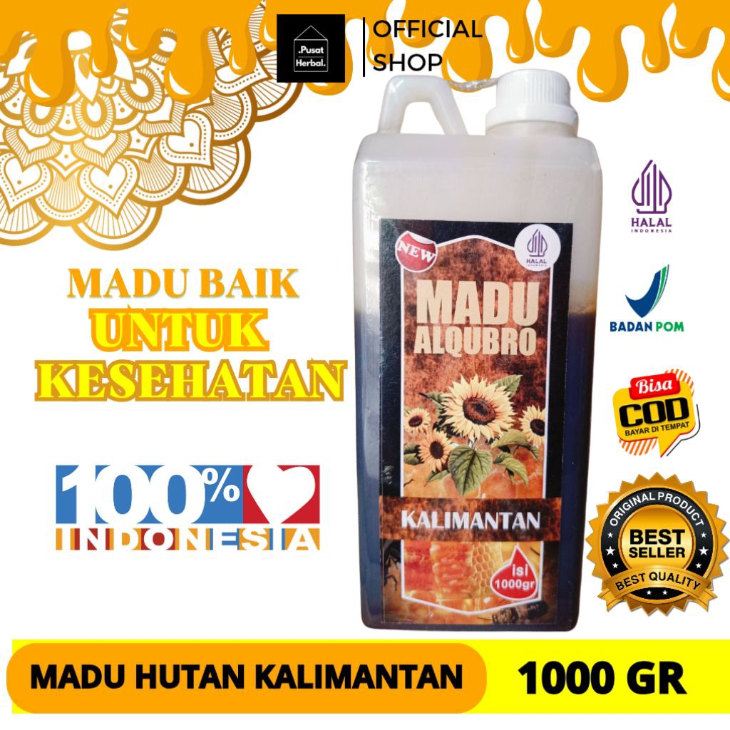 Madu Asli Murni al Qubro 1Kg -Madu Hutan Kalimantan- Terlaris Makanan Minuman untuk Kesehatan- 100% 