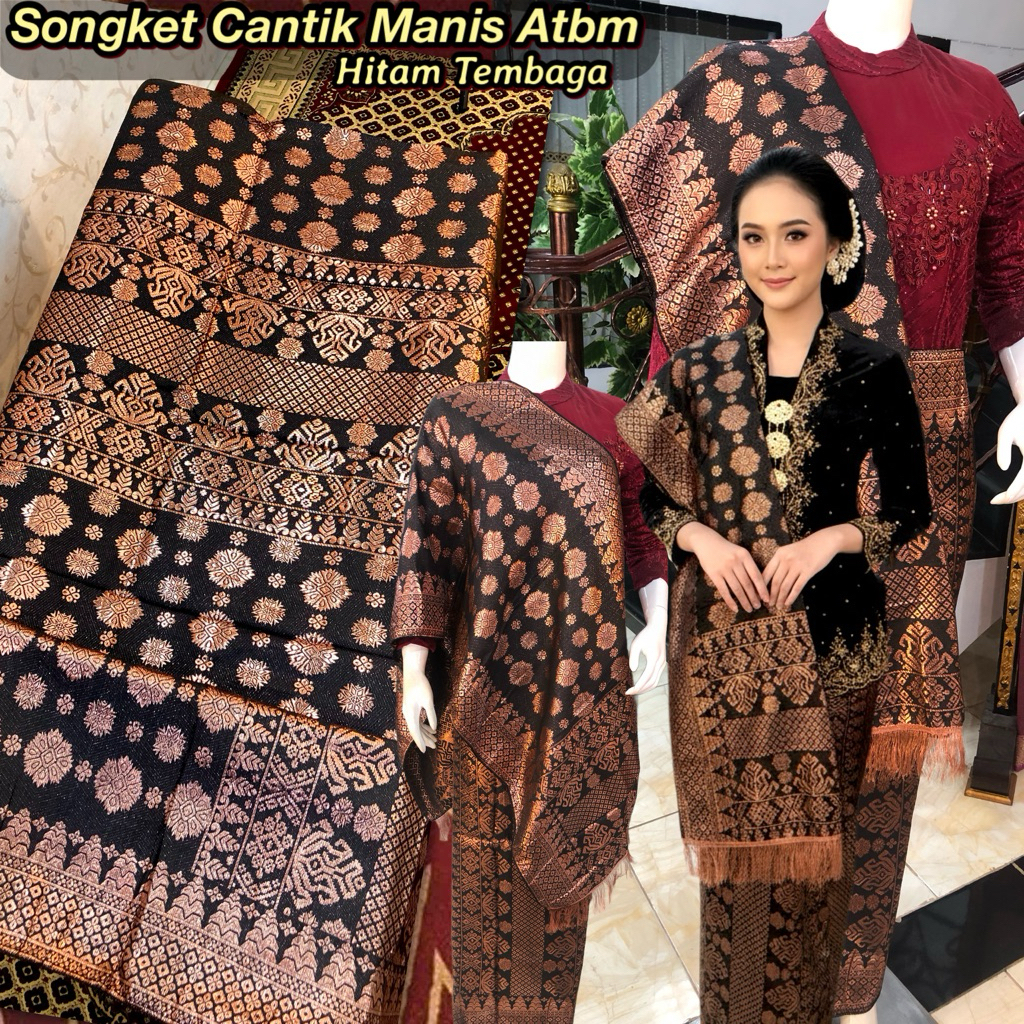 Songket Tenun Atbm Cantik Manis Tembaga [Warna Hitam Tembaga] songket Tenun Mesin palembang / Songke