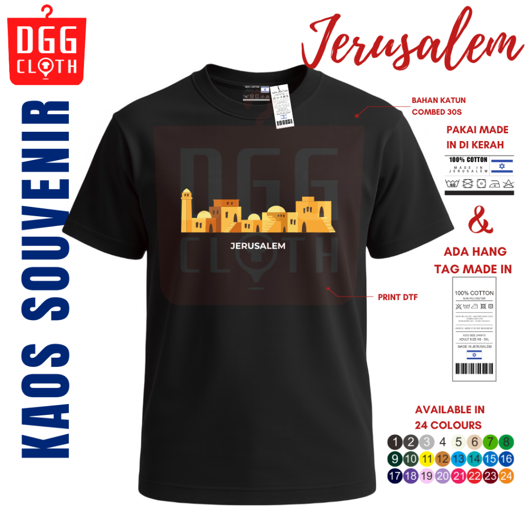 DGG Clothing Kaos Jerusalem, Baju Custom Jerusalem, Tshirt Jerusalem Banyak Varian Gambar