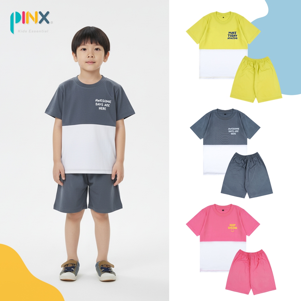 SALE PinxKids - Setelan Anak usia 1 - 8 tahun Two tone / Setelan anak Happy Life